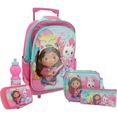 Universal Studios Gabby's Dollhouse 5-in-1 Value Set Trolley Bag with Accessory, Pink/Light Blue/Multi-Color