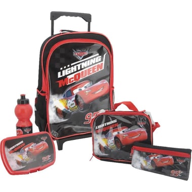 Disney Cars 5-in-1 Value Set Trolley Bag with Accessory, Black/Red