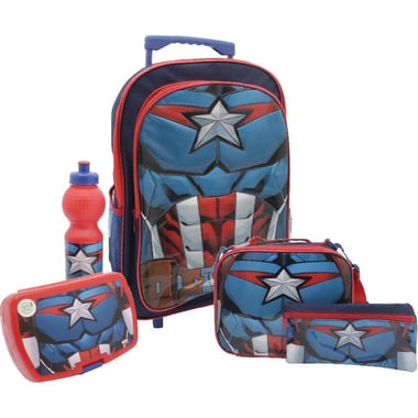Marvel Captain America 5-in-1 Value Set Trolley Bag with Accessory, Blue/Red/Multi-Color