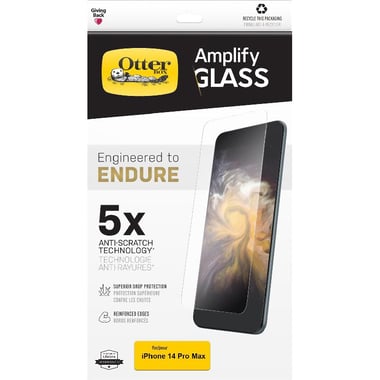 OtterBox Amplify Glass Smartphone Screen Protector, Antimicrobial Glass, for iPhone 14 Pro Max