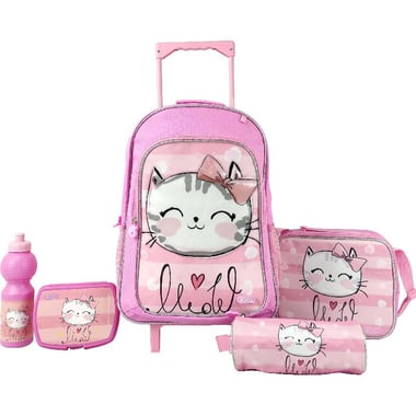 Roco Meow Cat 5-in-1 Value Set Trolley Bag with Accessory, Pink