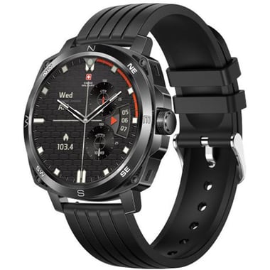 Swiss Military Dom 4 Smartwatch, 1.43", Black Metal Case, Black Silicon Strap