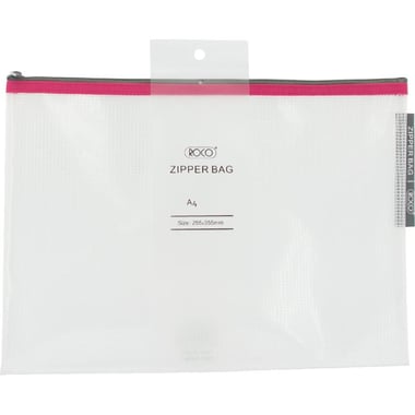 Roco Document Pouch, A4, Topload Opening, Clear/Pink Accent