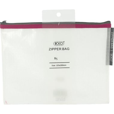 Roco Document Pouch, B5, Topload Opening, Clear/Pink Accent