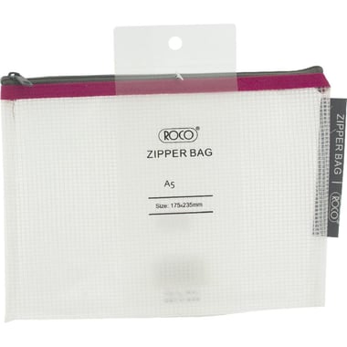 Roco Document Pouch, A5, Topload Opening, Clear/Pink Accent