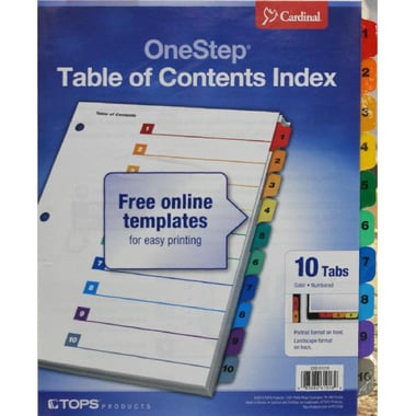 Cardinal OneStep Index Divider, Letter, 1/10 Tab Cut, Blank Tab Type, Assorted Tab Color, Paper