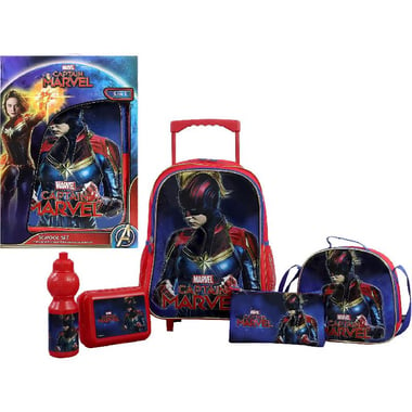 Marvel Captain Marvel 5-in-1 Value Set Trolley Bag with Accessory, Blue/Red
