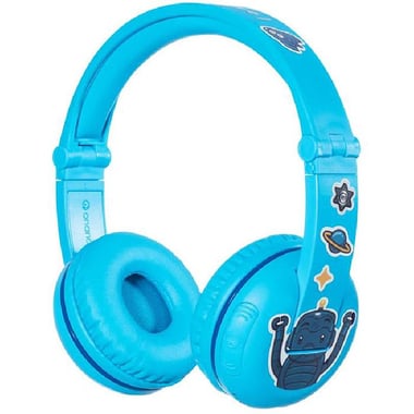 BuddyPhones Play On-Ear Headphones, Bluetooth/Wired (Optional), 3.5 mm Connector/USB (Charging), Built-in Microphone, Blue Glacier