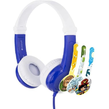 BuddyPhones Connect On-Ear Headphones, Wired, 3.5 mm Connector, In-line Microphone, Blue