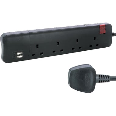 Legrand Power Extension, 4 Outlet;2 USB Port, 3.00 m ( 9.84 ft )