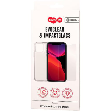 Tech21 Premium Protection Pack EvoClear & Impact Glass Smartphone Case Bundle, for iPhone 13 Pro, Clear