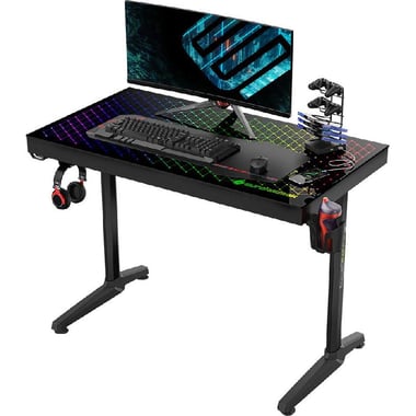 Eureka Ergonomic GTG-143 Gaming Desk, Steel/Particle Board/ABS Plastic, Black