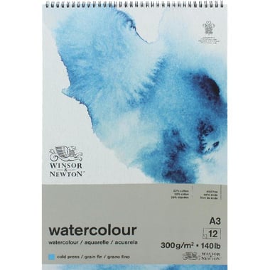 Winsor & Newton Classic Watercolor Pad, Block with Spiral, 300 gsm, White, A3, 12 Sheets