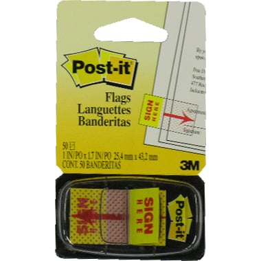 3M Post-it Tape Flags, "Sign Here", Yellow