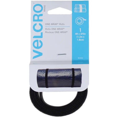 Velcro One-Wrap Adhesive Back Fastener, Straps, 4 Feet X 3/4", Black