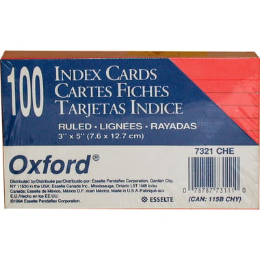Oxford Index Cards, 3" X 5", Cherry