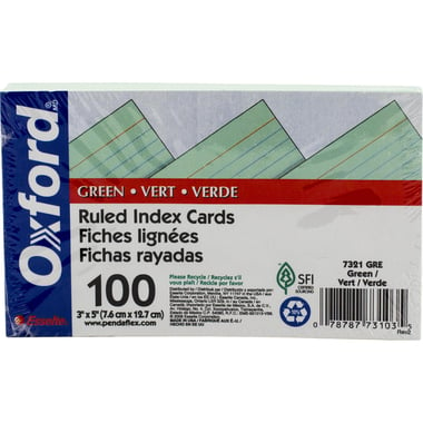 Oxford Index Cards, 3" X 5", Green
