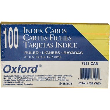 Oxford Index Cards, 3" X 5", Canary Yellow