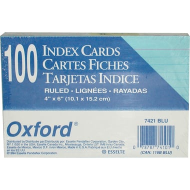 Oxford Index Cards, 4" X 6", Blue