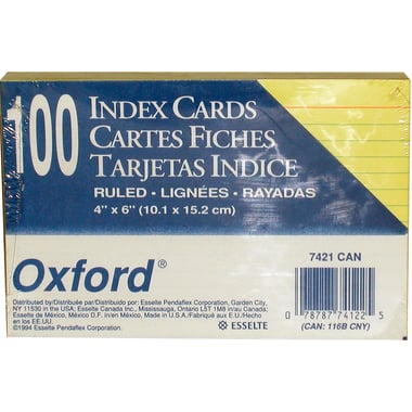 Oxford Index Cards, 4" X 6", Canary Yellow
