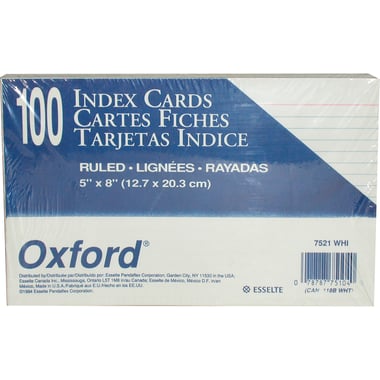 Oxford Index Cards, 5" X 8", White