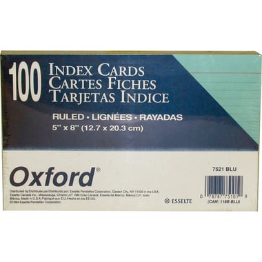 Oxford Index Cards, 5" X 8", Blue