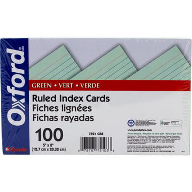 Oxford Index Cards, 5" X 8", Green