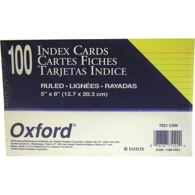 Oxford Index Cards, 5" X 8", Canary Yellow