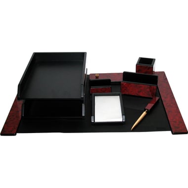 Desk Set, 8 Components, Formica/Vinyl/Wood, Brown/Marble