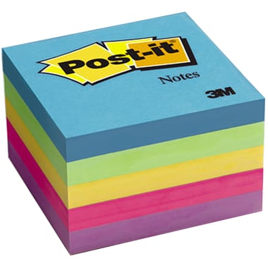 3M Post-it 654 Trendy Self Stick Notes, Square, 3" X 3", 500 Notes, Blue;Green;Pink;Purple;Yellow