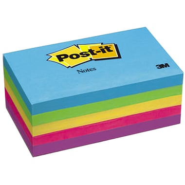 3M Post-it 6555 Trendy Self Stick Notes, Rectangle, 3" X 5", 500 Notes, Blue;Green;Pink;Purple;Yellow