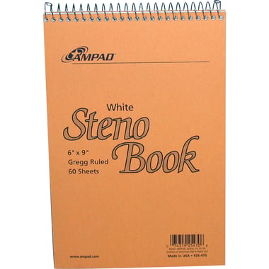 Ampad Steno Notebook, 6" X 9", 120 Pages (60 Sheets), Gregg Ruled, White