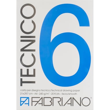 Fabriano Tecnico 6 Bristol Pad, 240 gsm, White, A4, 20 Sheets