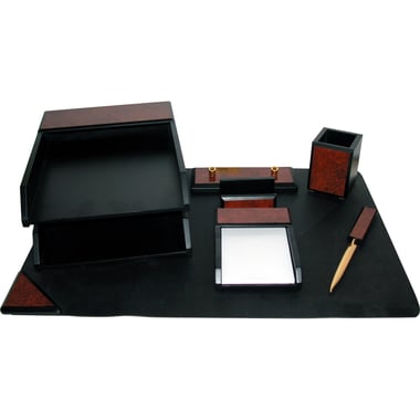Desk Set, 7 Components, Burlwood, Black/Brown