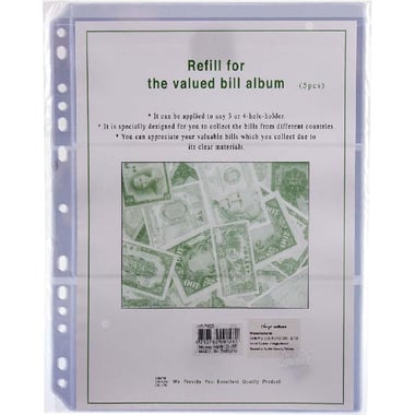 Bill Album Refill, 3-line, 5 Sheets, Clear