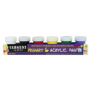 Sargent Art Primary 6 Acrylic Color, 6 Colors 22.20 ml ( .78 oz )