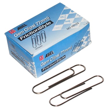 Abel FrictionStyle Gem Paper Clips, 77.00 mm ( 3.03 in ), Plated, Silver
