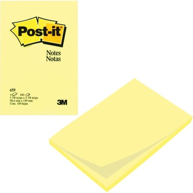 3M Post-it 659 Standard Self Stick Notes, Rectangle, 4" X 6", 100 Notes, Yellow