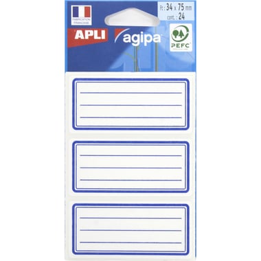 Agipa APLI Name Labels, Blue Lines, 24 Pieces