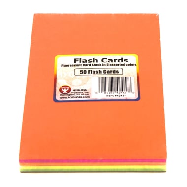 Hygloss Fluorescent Card Stocks Flash Cards, English