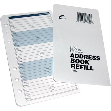 Telephone/Address Book - Refill, 6 "O" Rings, 100 Pages, 3.75 in ( 9.53 cm )X 6.75 in ( 17.15 cm ), Black;Blue;Red