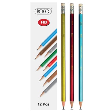 Roco Colored Barrel, with Eraser Pencil Set, HB, Medium, 12 Pieces