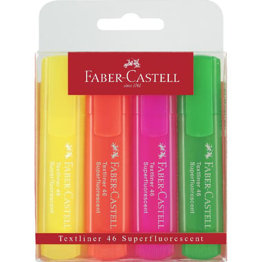Faber-Castell TextLiner 1546 Highlighter, 1.2 - 5 mm Chisel Tip, Flo Green;Flo Orange;Flo Pink;Flo Yellow