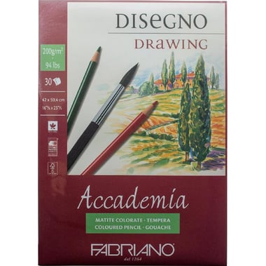 Fabriano Accademia Drawing Pad, Disegno, 200 gsm, White, A2 (42 X 59.4 cm), 30 Sheets
