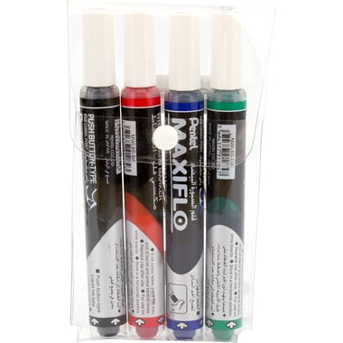 Pentel MaxiFlo Slim Whiteboard Marker, 1.5 - 5 mm Chisel Tip, Black;Blue;Green;Red