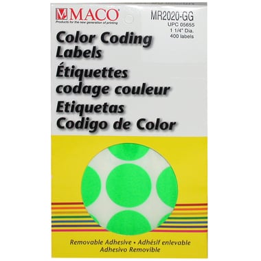 Maco Color Coding Labels, A6 - 1.25" (Diameter), Round, Green, 400 Labels