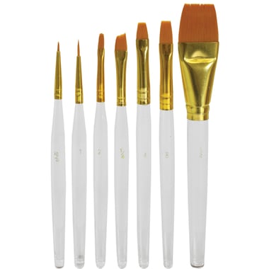 Short Handle Artist Brush, Gold Synthetic, Watercolor and Acrylic, 7 Pieces