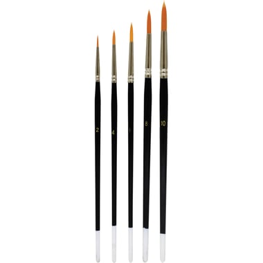 Short Handle Artist Brush, Gold Synthetic, Round, Watercolor and Acrylic, Sizes: 2, 4, 6, 8, 10, 5 Pieces