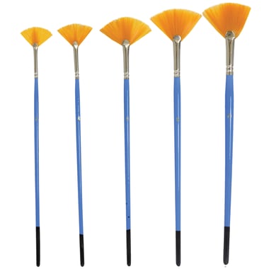 Short Handle Artist Brush, Gold Synthetic, Fan, Watercolor, 5 Pieces