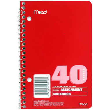 Mead Assignment Notebook, 5" X 7.5", 80 Pages (40 Sheets), Single Ruled
